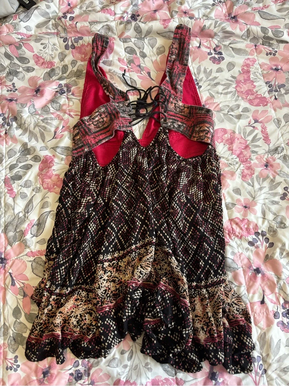 Free People Backless Patchwork Mini Dress in Rust and Black - Picture 4 of 6
